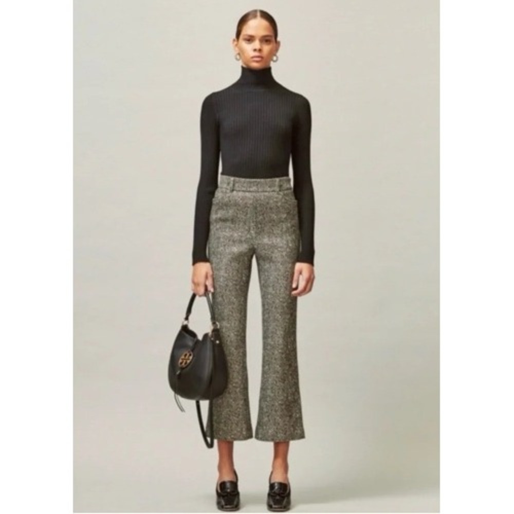 Tory Burch Printed Donegal High-Waist Tailored Cropped Flare Pants Sz 00 NWOT